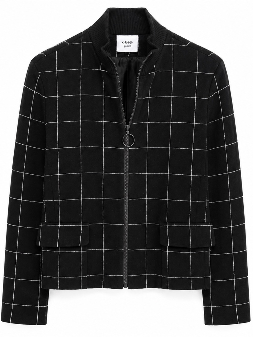 Akris Punto Bkack Windowpane Wool Zip Jacket Women’s US 10